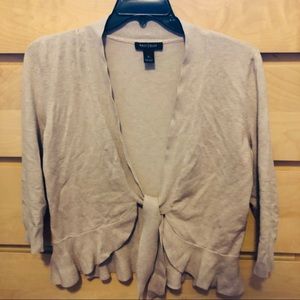 Tan Tie-In-Front Frill Sweater 3/4 Sleeves